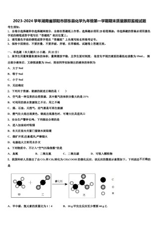 2023-2024学年湖南省邵阳市邵东县化学九年级第一学期期末质量跟踪监视试题含解析.doc