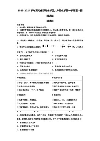 2023-2024学年湖南省邵阳市郊区九年级化学第一学期期中预测试题含解析.doc