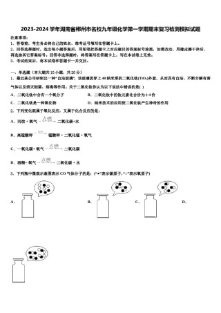 2023-2024学年湖南省郴州市名校九年级化学第一学期期末复习检测模拟试题含解析.doc
