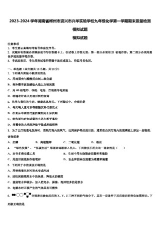 2023-2024学年湖南省郴州市资兴市兴华实验学校九年级化学第一学期期末质量检测模拟试题含解析.doc
