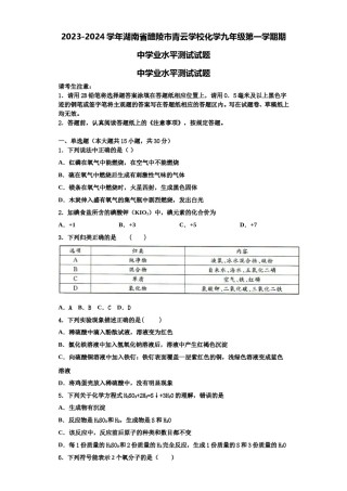 2023-2024学年湖南省醴陵市青云学校化学九年级第一学期期中学业水平测试试题含解析.doc