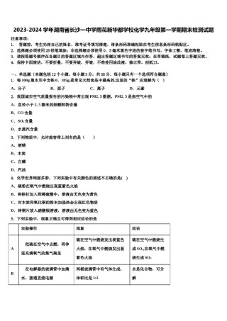 2023-2024学年湖南省长沙一中学雨花新华都学校化学九年级第一学期期末检测试题含解析.doc