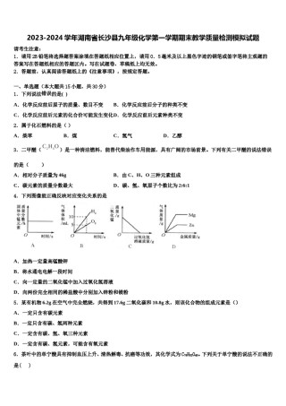 2023-2024学年湖南省长沙县九年级化学第一学期期末教学质量检测模拟试题含解析.doc