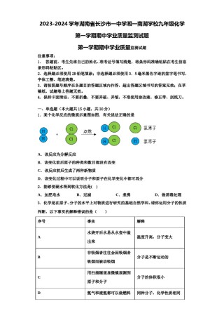 2023-2024学年湖南省长沙市一中学湘一南湖学校九年级化学第一学期期中学业质量监测试题含解析.doc
