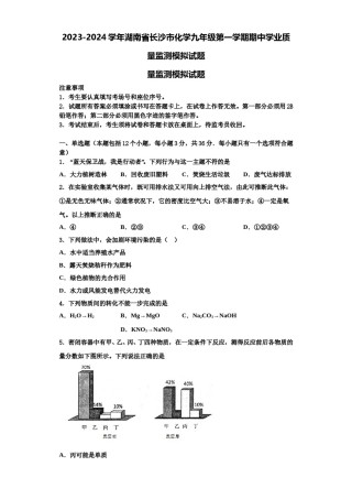 2023-2024学年湖南省长沙市化学九年级第一学期期中学业质量监测模拟试题含解析.doc