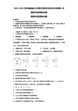 2023-2024学年湖南省长沙市博才实验中学化学九年级第一学期期中监测模拟试题含解析.doc