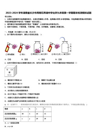 2023-2024学年湖南省长沙市周南石燕湖中学化学九年级第一学期期末检测模拟试题含解析.doc