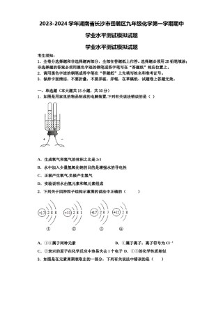 2023-2024学年湖南省长沙市岳麓区九年级化学第一学期期中学业水平测试模拟试题含解析.doc