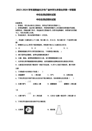 2023-2024学年湖南省长沙市广益中学九年级化学第一学期期中综合测试模拟试题含解析.doc