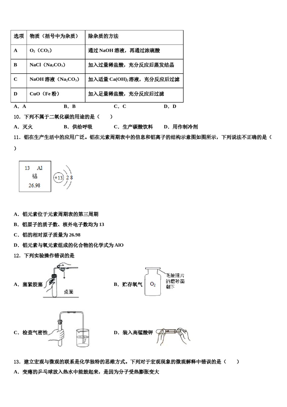 2023-2024学年湖南省长沙市怡雅学校化学九年级第一学期期末综合测试模拟试题含解析.doc_第3页