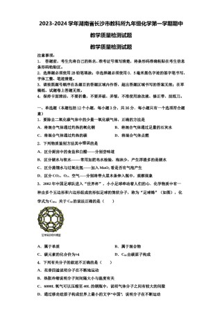 2023-2024学年湖南省长沙市教科所九年级化学第一学期期中教学质量检测试题含解析.doc