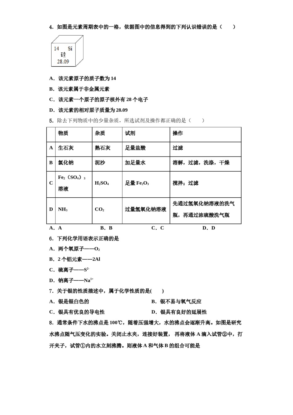 2023-2024学年湖南省长沙市教科所九年级化学第一学期期中综合测试模拟试题含解析.doc_第2页