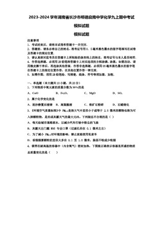 2023-2024学年湖南省长沙市明德启南中学化学九上期中考试模拟试题含解析.doc