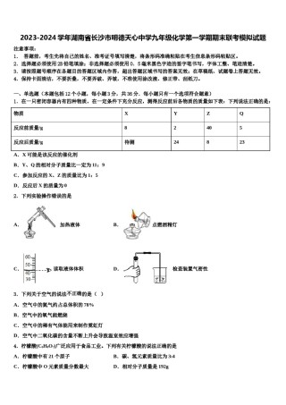 2023-2024学年湖南省长沙市明德天心中学九年级化学第一学期期末联考模拟试题含解析.doc