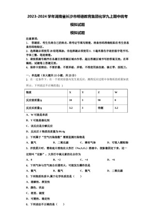 2023-2024学年湖南省长沙市明德教育集团化学九上期中统考模拟试题含解析.doc