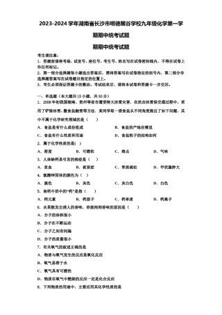 2023-2024学年湖南省长沙市明德麓谷学校九年级化学第一学期期中统考试题含解析.doc