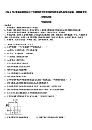 2023-2024学年湖南省长沙市湖南师大附中博才实验中学九年级化学第一学期期末复习检测试题含解析.doc
