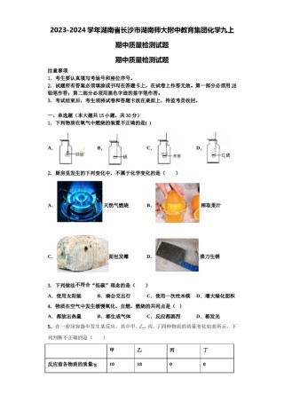 2023-2024学年湖南省长沙市湖南师大附中教育集团化学九上期中质量检测试题含解析.doc