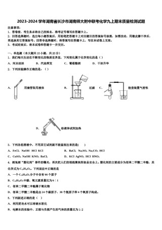 2023-2024学年湖南省长沙市湖南师大附中联考化学九上期末质量检测试题含解析.doc
