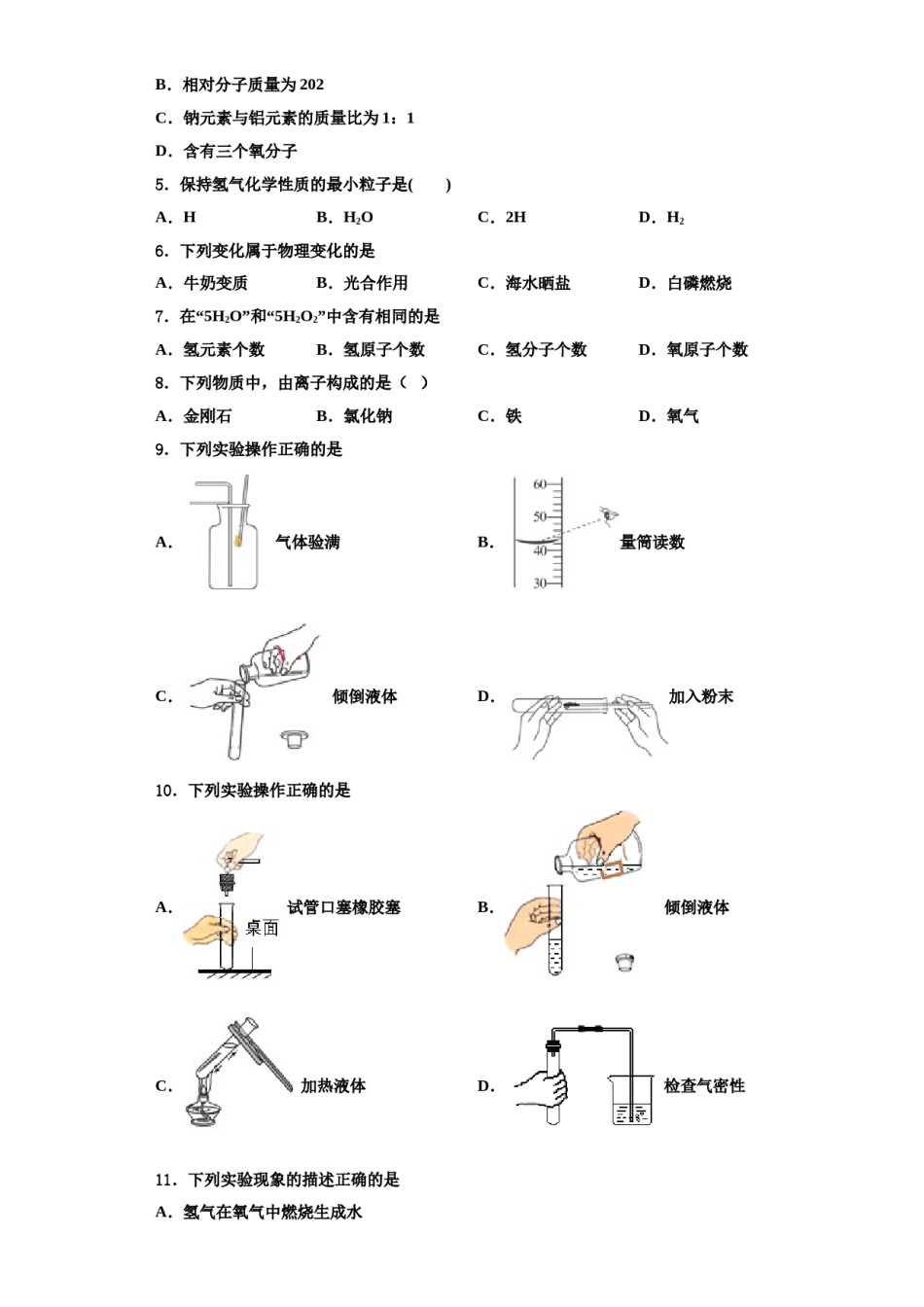 2023-2024学年湖南省长沙市湖南师大附中高新实验中学九年级化学第一学期期中复习检测试题含解析.doc_第2页