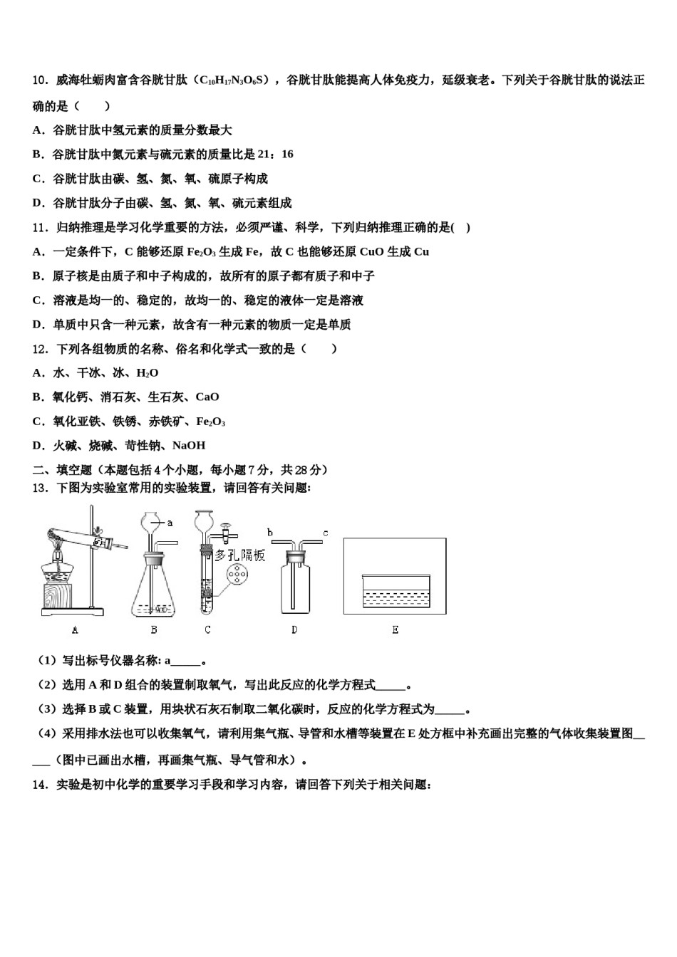 2023-2024学年湖南省长沙市湖南师大附中高新实验中学化学九年级第一学期期末监测试题含解析.doc_第3页