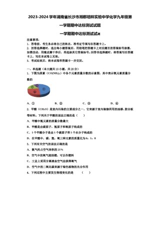 2023-2024学年湖南省长沙市湘郡培粹实验中学化学九年级第一学期期中达标测试试题含解析.doc