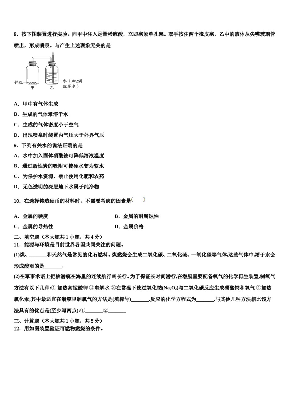 2023-2024学年湖南省长沙市长沙天心区青雅丽发学校化学九上期末学业水平测试模拟试题含解析.doc_第3页