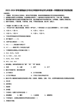 2023-2024学年湖南省长沙市长沙明德中学化学九年级第一学期期末复习检测试题含解析.doc