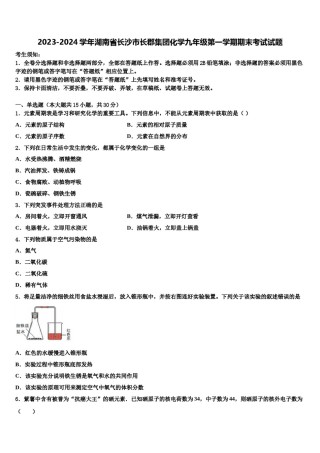 2023-2024学年湖南省长沙市长郡集团化学九年级第一学期期末考试试题含解析.doc