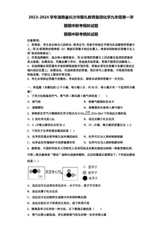 2023-2024学年湖南省长沙市雅礼教育集团化学九年级第一学期期中联考模拟试题含解析.doc