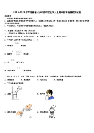 2023-2024学年湖南省长沙市雨花区化学九上期末教学质量检测试题含解析.doc
