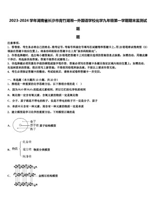 2023-2024学年湖南省长沙市青竹湖湘一外国语学校化学九年级第一学期期末监测试题含解析.doc