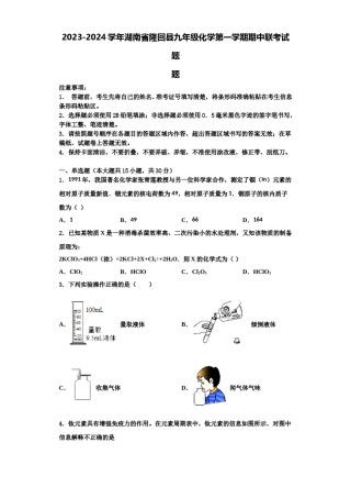 2023-2024学年湖南省隆回县九年级化学第一学期期中联考试题含解析.doc