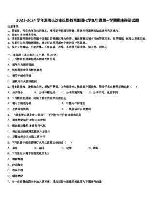 2023-2024学年湖南长沙市长郡教育集团化学九年级第一学期期末调研试题含解析.doc