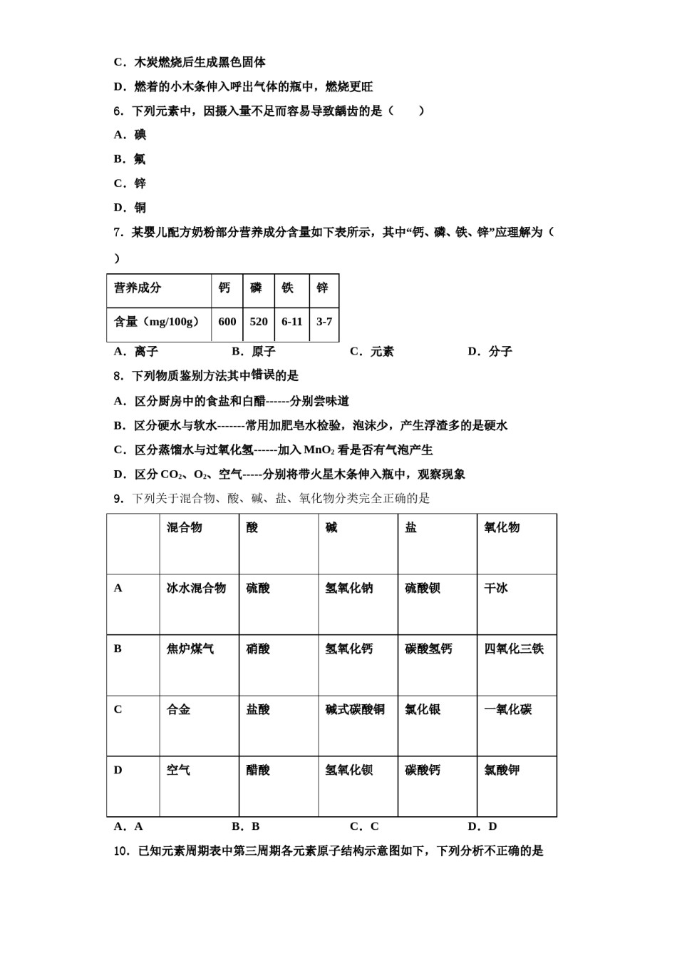 2023-2024学年湖南长沙市雅境中学化学九年级第一学期期中考试试题含解析.doc_第2页