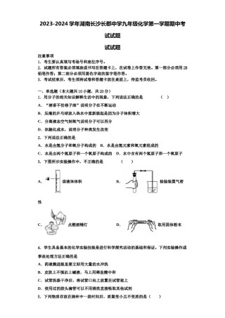 2023-2024学年湖南长沙长郡中学九年级化学第一学期期中考试试题含解析.doc