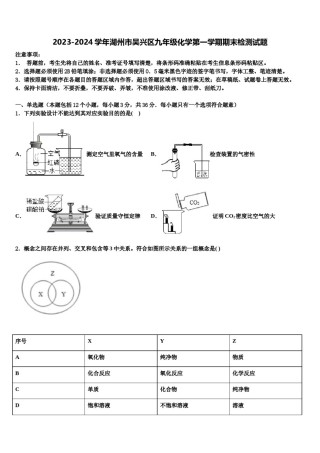 2023-2024学年湖州市吴兴区九年级化学第一学期期末检测试题含解析.doc