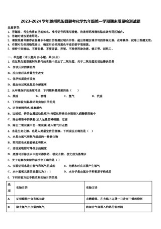 2023-2024学年滁州凤阳县联考化学九年级第一学期期末质量检测试题含解析.doc