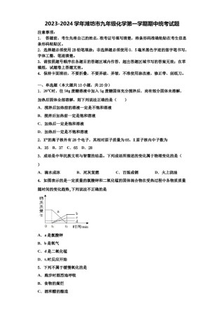 2023-2024学年潍坊市九年级化学第一学期期中统考试题含解析.doc