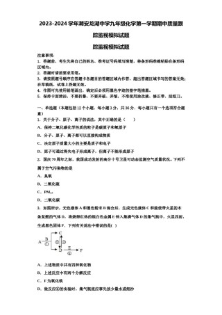 2023-2024学年潮安龙湖中学九年级化学第一学期期中质量跟踪监视模拟试题含解析.doc