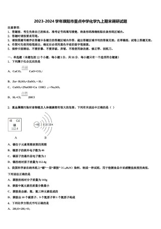 2023-2024学年濮阳市重点中学化学九上期末调研试题含解析.doc
