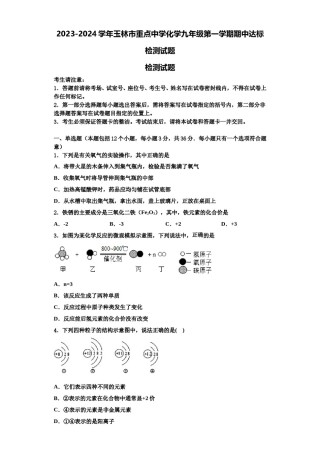 2023-2024学年玉林市重点中学化学九年级第一学期期中达标检测试题含解析.doc