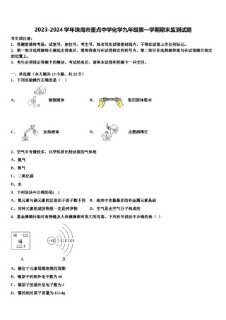 2023-2024学年珠海市重点中学化学九年级第一学期期末监测试题含解析.doc
