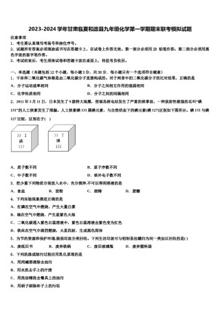 2023-2024学年甘肃临夏和政县九年级化学第一学期期末联考模拟试题含解析.doc