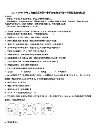 2023-2024学年甘肃省临夏市第一中学九年级化学第一学期期末统考试题含解析.doc