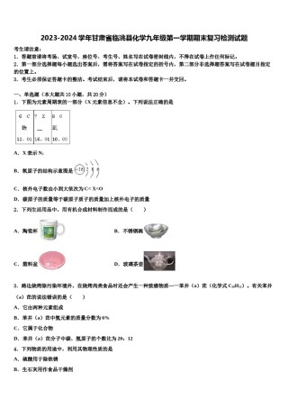 2023-2024学年甘肃省临洮县化学九年级第一学期期末复习检测试题含解析.doc