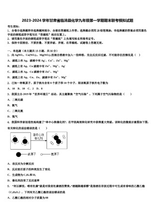 2023-2024学年甘肃省临洮县化学九年级第一学期期末联考模拟试题含解析.doc