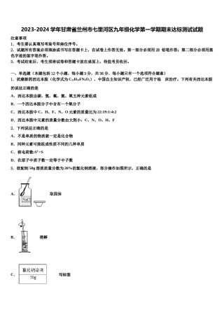 2023-2024学年甘肃省兰州市七里河区九年级化学第一学期期末达标测试试题含解析.doc