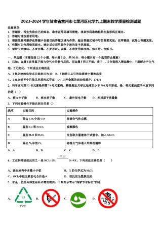 2023-2024学年甘肃省兰州市七里河区化学九上期末教学质量检测试题含解析.doc