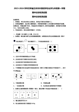 2023-2024学年甘肃省兰州市外国语学校化学九年级第一学期期中达标检测试题含解析.doc